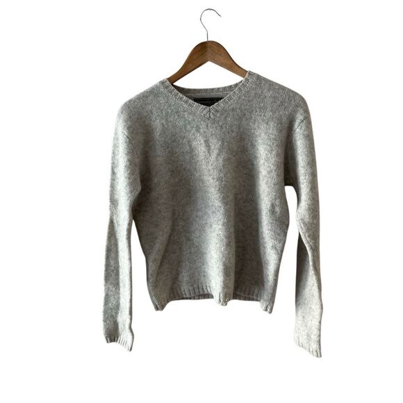 Y2K VINTAGE Abercrombie and Fitch V neck grey oatmeal wool sweater size medium - Picture 4 of 7